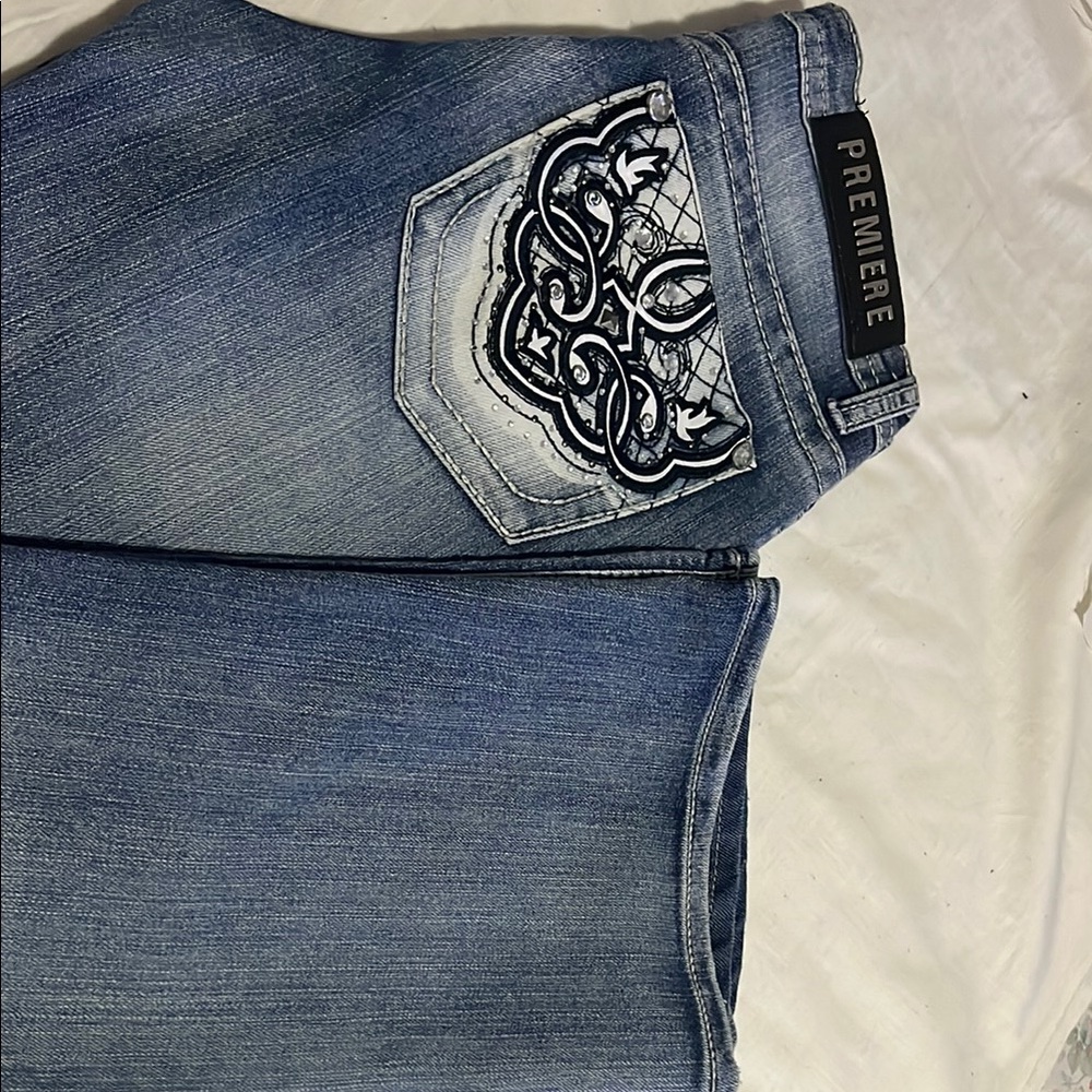 Premier Blue Boot Cut Jeans with Intricate Embroidery